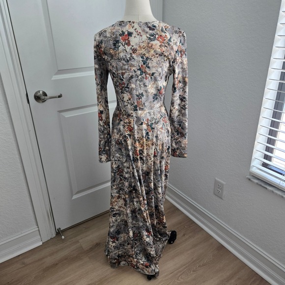 Peruvian Connection Floral Paisley Pima Cotton Long Sleeve Maxi Dress Grey Small - Picture 3 of 8